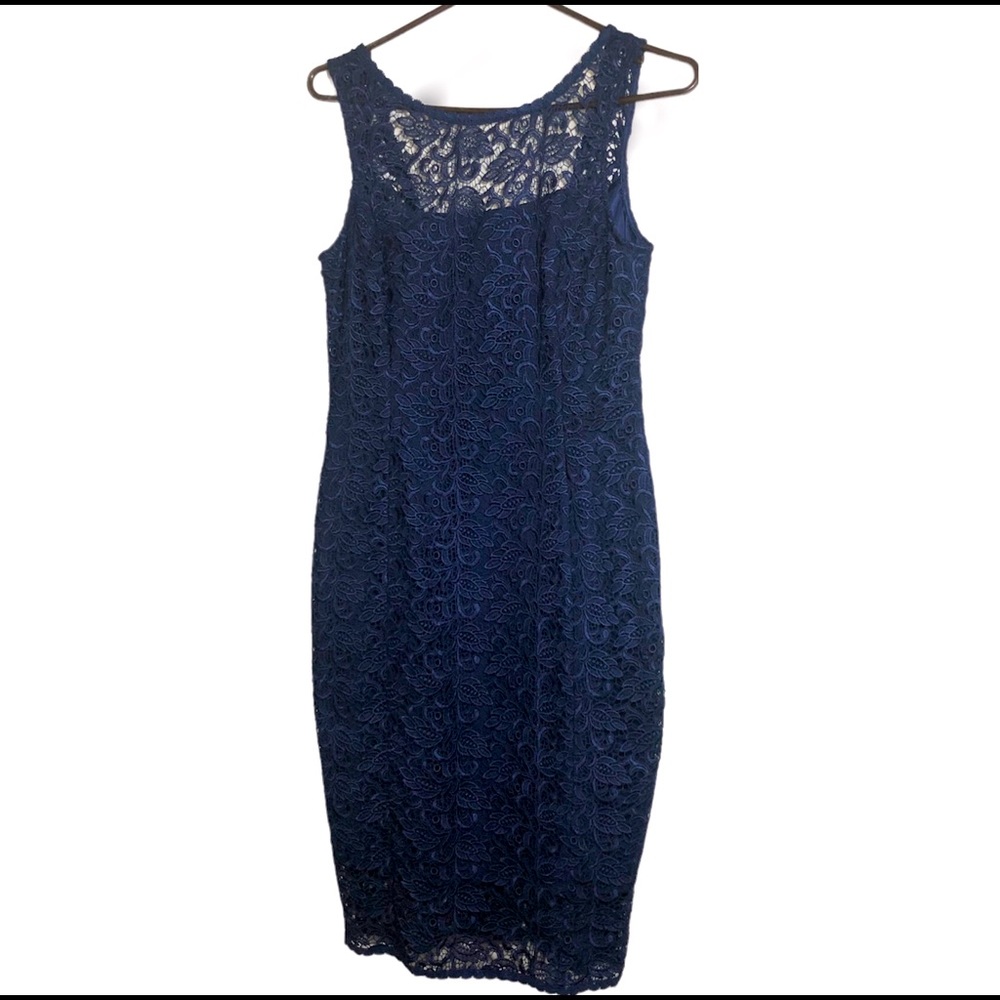 New White House Black Market Blue Women’s Lace Dress Sz 8